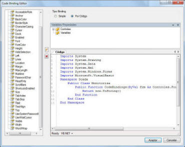 Ventana de CodeBinding